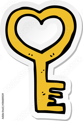 sticker of a cartoon heart shaped key