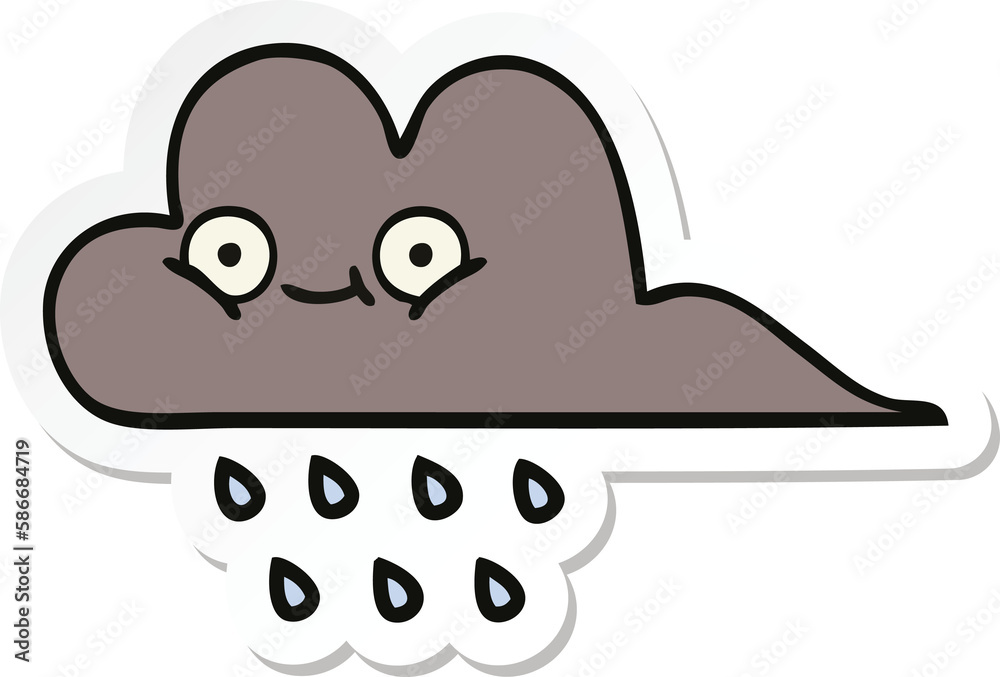 sticker of a cute cartoon storm rain cloud sticker of a cute cartoon storm rain cloud