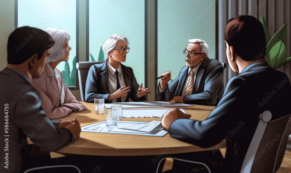 Illustration of a business meeting - Generative AI Illustration of a business meeting - Generative AI