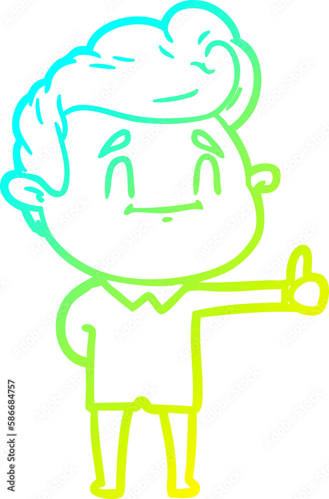 cold gradient line drawing happy cartoon man giving thumbs up cold gradient line drawing happy cartoon man giving thumbs up