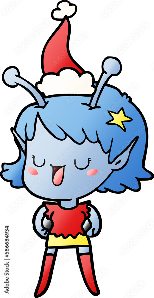 happy alien girl gradient cartoon of a wearing santa hat happy alien girl gradient cartoon of a wearing santa hat
