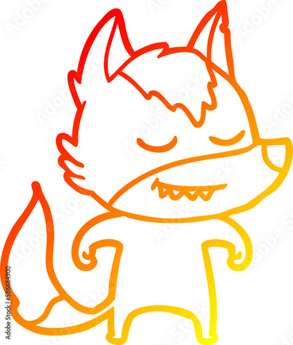 warm gradient line drawing friendly cartoon wolf