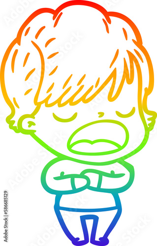 rainbow gradient line drawing cartoon woman talking