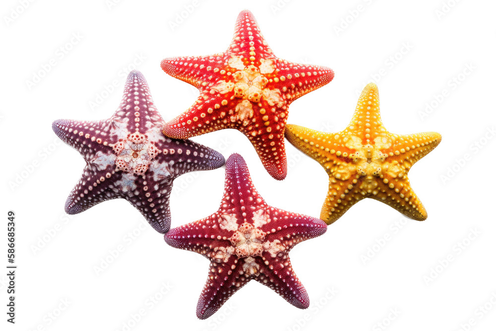 a GROUP OF isolated purple, orange starfish, ocean-themed photorealistic illustration on a transparent background cutout in PNG, GENERATIVE AI a GROUP OF isolated purple, orange starfish, ocean-themed photorealistic illustration on a transparent background cutout in PNG, GENERATIVE AI