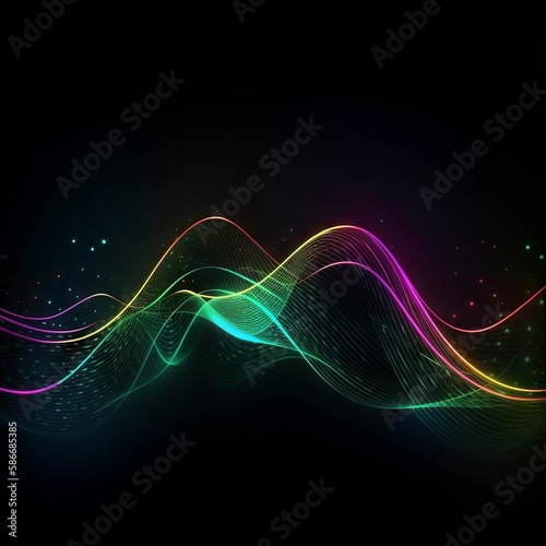 Neon Vector Wave Lines Abstract Background, Magic Futuristic Techno Design.Generative AI