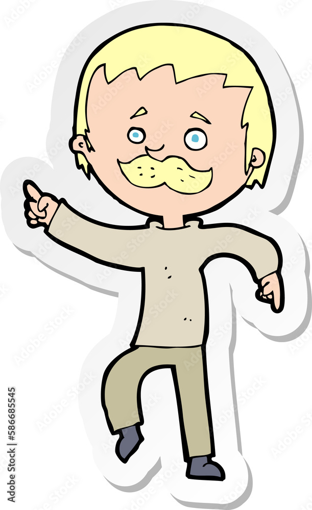 sticker of a cartoon man with mustache pointing sticker of a cartoon man with mustache pointing