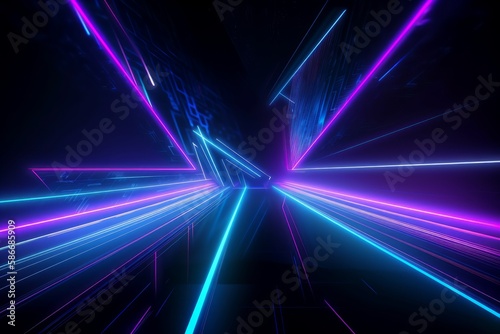 Tron-Like Banner Background with Neon Laser Beams.Generative AI