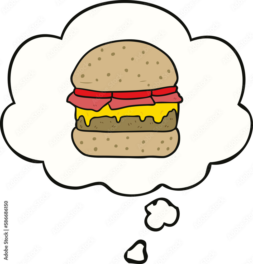 cartoon burger and thought bubble cartoon burger and thought bubble