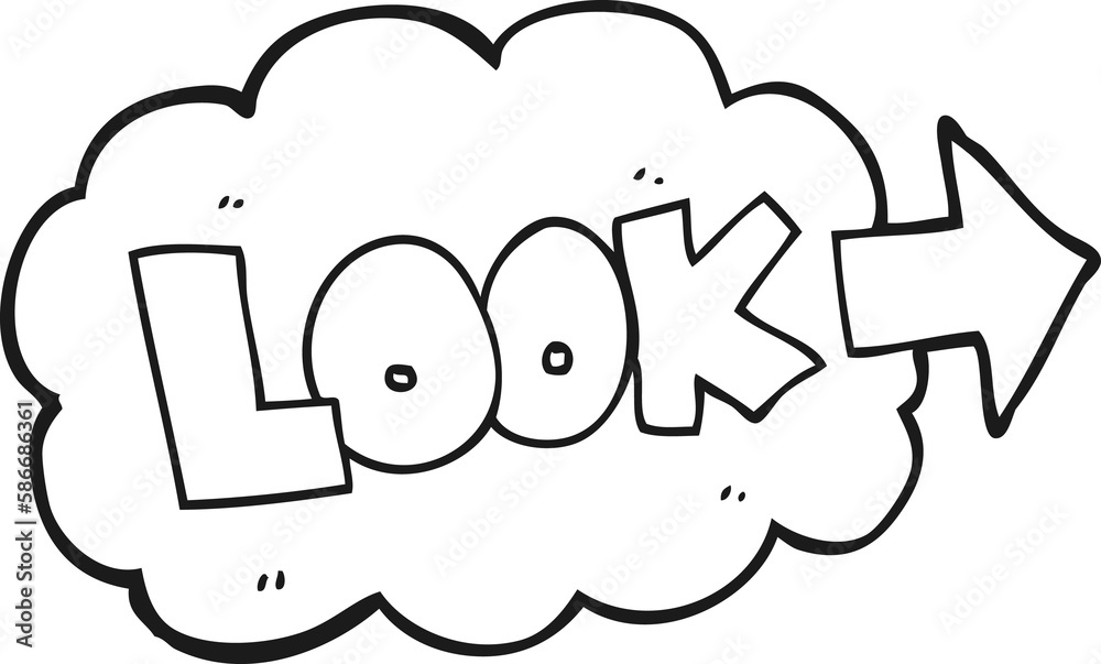 black and white cartoon look pointing sign black and white cartoon look pointing sign