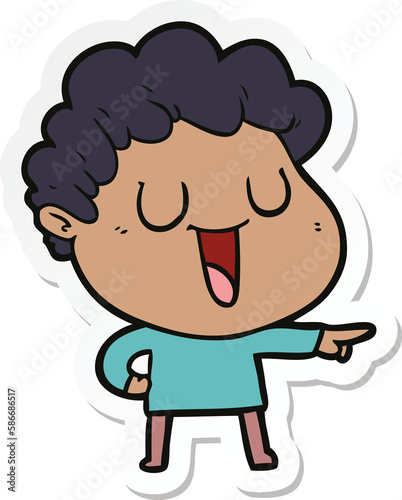 sticker of a laughing cartoon man pointing
