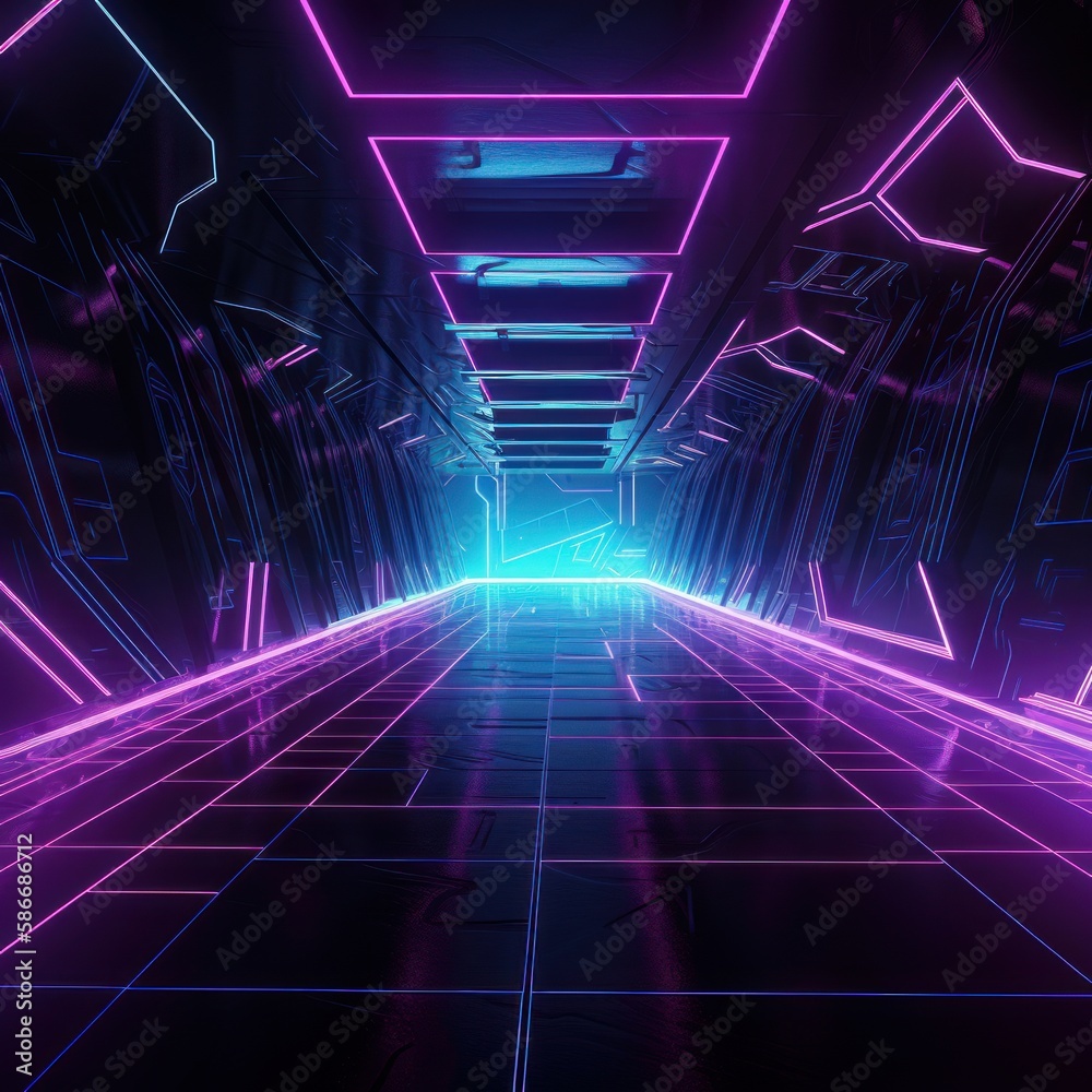 Fototapeta premium Website Background Purple, Black, Neon, Tron, Synthwave.Generative AI
