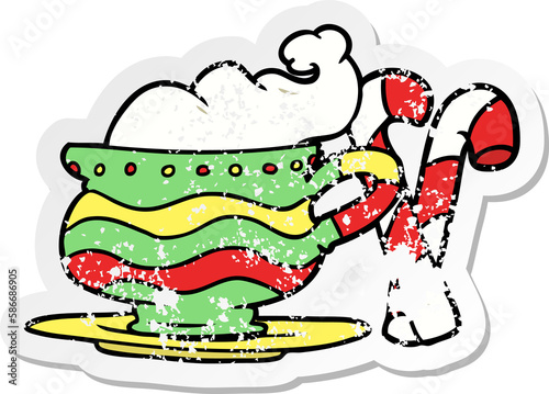 distressed sticker of a cartoon christmas cocoa