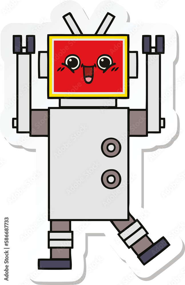 sticker of a cute cartoon happy robot sticker of a cute cartoon happy robot