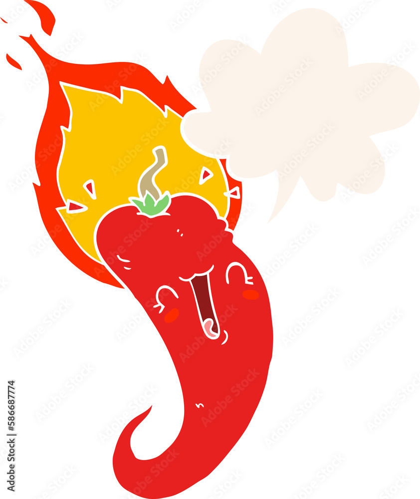 cartoon flaming hot chili pepper and speech bubble in retro style cartoon flaming hot chili pepper and speech bubble in retro style