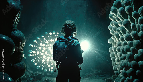 Pandorum, explorer, planet, science fiction, exploration, Generative Ai