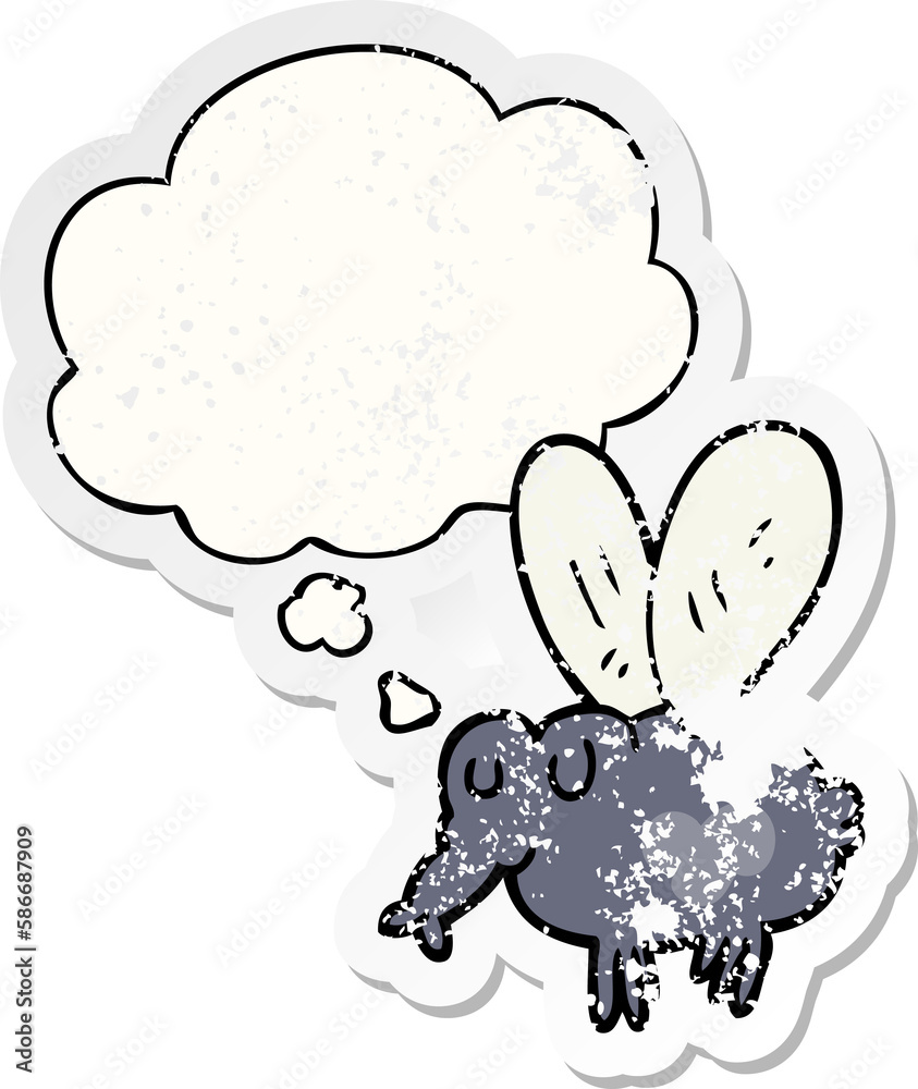 cartoon fly and thought bubble as a distressed worn sticker cartoon fly and thought bubble as a distressed worn sticker