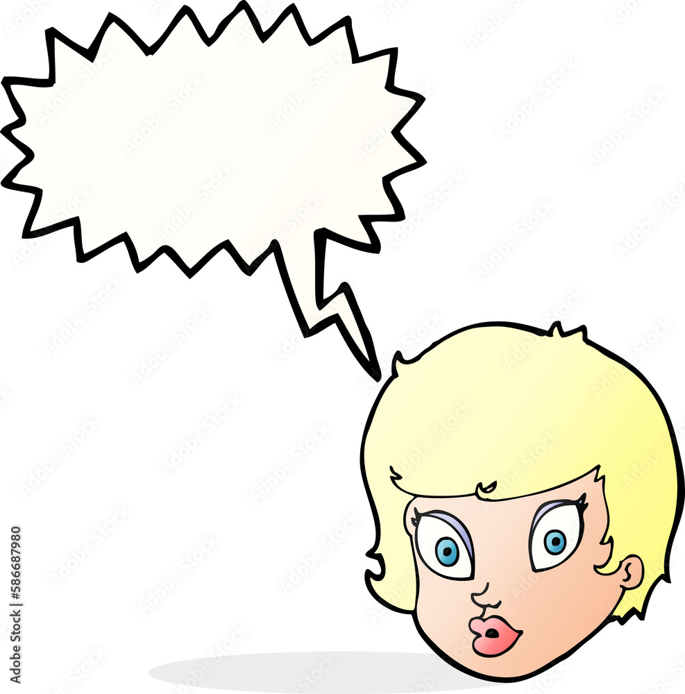 cartoon surprised female face with speech bubble cartoon surprised female face with speech bubble