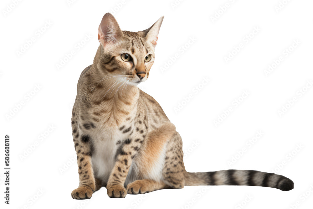 Fototapeta premium Savannah Cat On Isolated Transparent Background, png. Generative AI