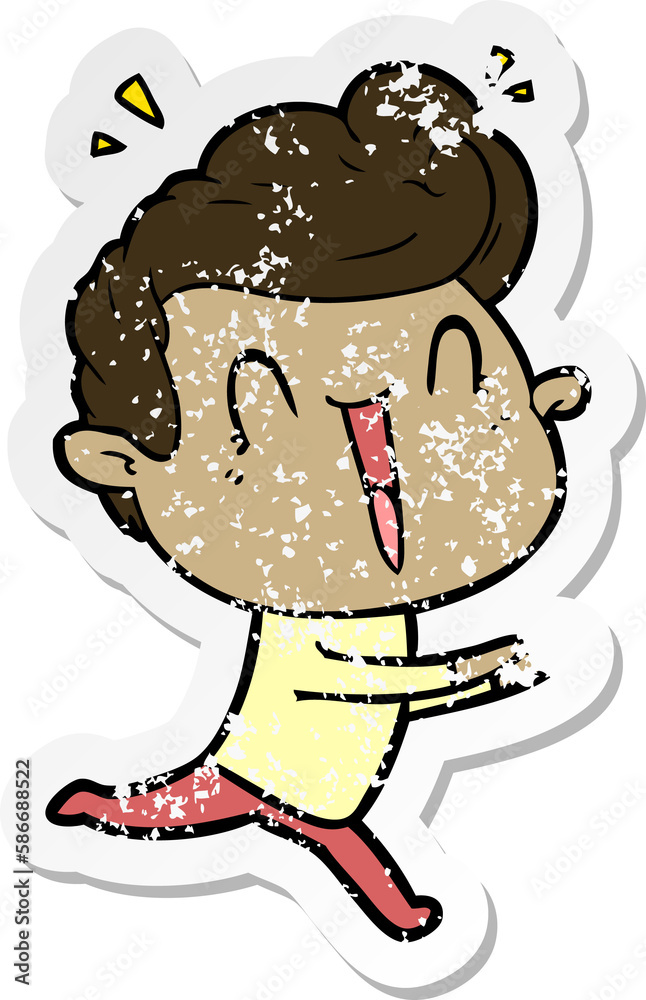 distressed sticker of a cartoon excited man distressed sticker of a cartoon excited man
