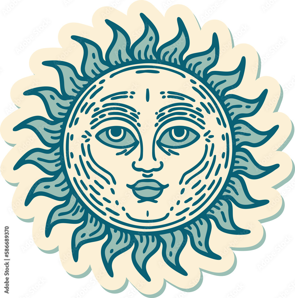 Fototapeta premium tattoo style sticker of a sun with face