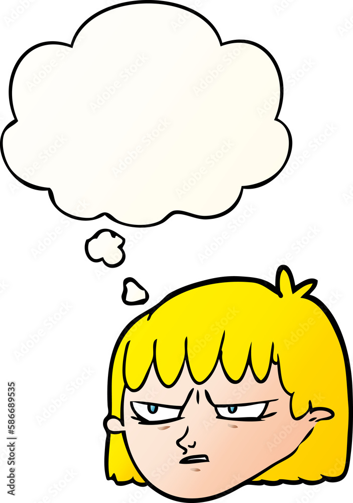 cartoon angry woman and thought bubble in smooth gradient style cartoon angry woman and thought bubble in smooth gradient style