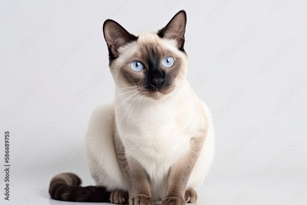 Siamese Cat On White Background. Generative AI