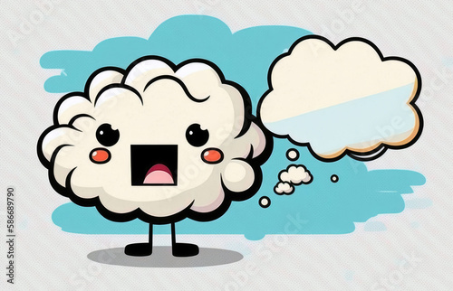 Talking Cloud On White Background, Anime Style. Generative AI © Ян Заболотний