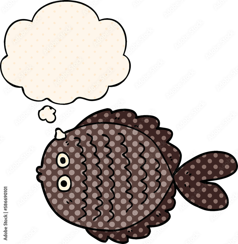 cartoon flat fish and thought bubble in comic book style cartoon flat fish and thought bubble in comic book style