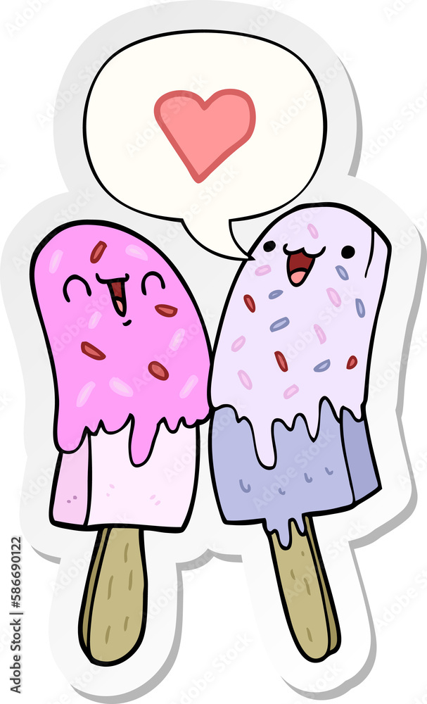 cartoon ice lolly in love and speech bubble sticker