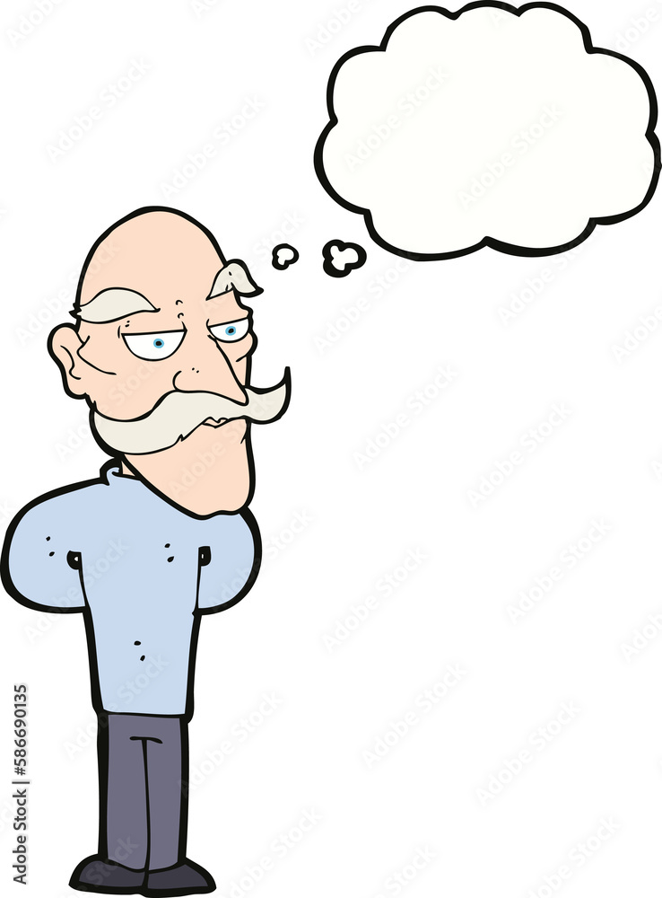 cartoon old man with mustache with thought bubble cartoon old man with mustache with thought bubble