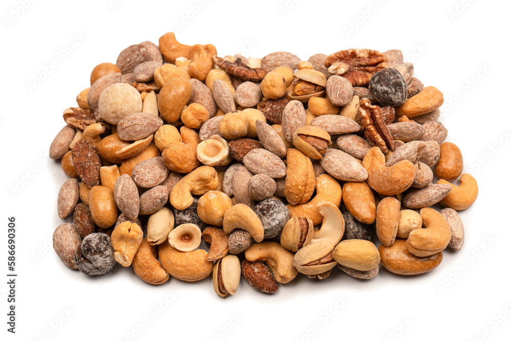 A group of almonds, pistachios, walnuts, macadamia, cashews. A group of almonds, pistachios, walnuts, macadamia, cashews.
