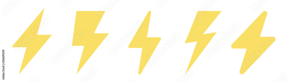 Yellow lightning bolt. Thunderbolt icons set. Yellow charge symbol. Thunderbolt icon set. Energy symbol. Lightning bolt sign set. Stock vector illustration Yellow lightning bolt. Thunderbolt icons set. Yellow charge symbol. Thunderbolt icon set. Energy symbol. Lightning bolt sign set. Stock vector illustration