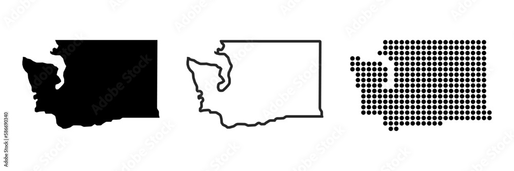 Washington state map contour. Washington state map. Glyph and outline Washington map. US state map. - obrazy, fototapety, plakaty 