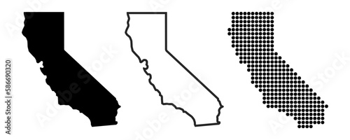 California map contour. California state map. Glyph and outline California map. US state map. Los Angeles symbol. San Francisco illustration