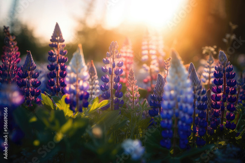 Wildflowers Lupines background. Generative AI © Ян Заболотний