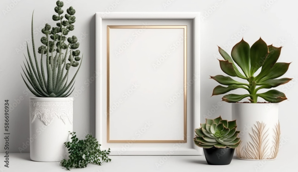 empty white frame with plants