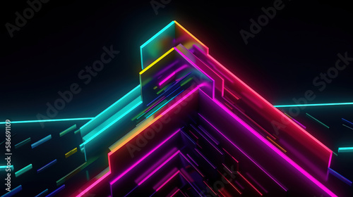 Colorful neon ascending arrow, linear sign, Bright color. Generative Ai © MdMaruf