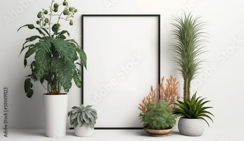 empty white frame with plants