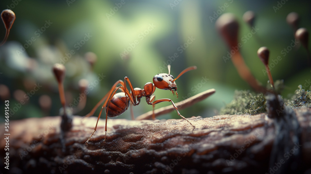 Ants on the tree in the forest.generative ai