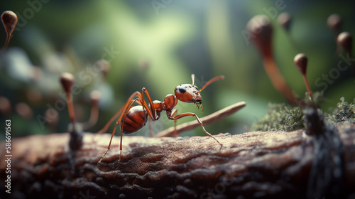 Ants on the tree in the forest.generative ai © S...