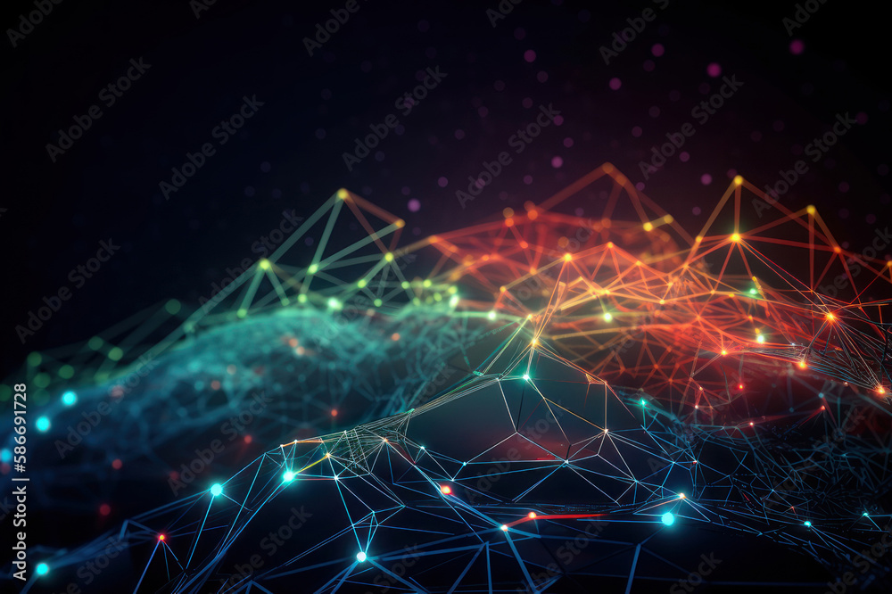 Obraz premium Abstract background. Neural network structure, colored neon lines. AI generative.
