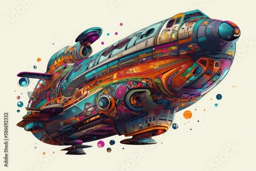 A Spaceship With A Vibrant, Colorful Design, Featuring Multiple Hues And Patterns. Generative AI
