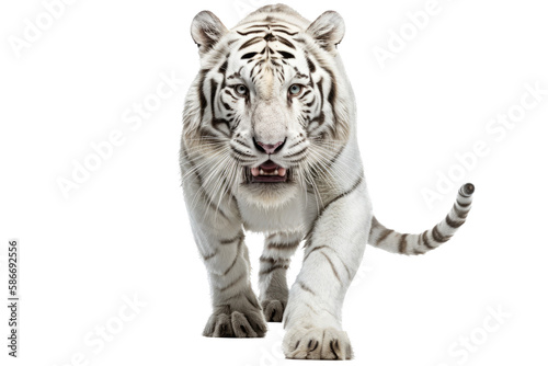 an isolated white tiger front-view portrait  jungle-themed photorealistic illustration on a transparent background cutout in PNG  Generative AI