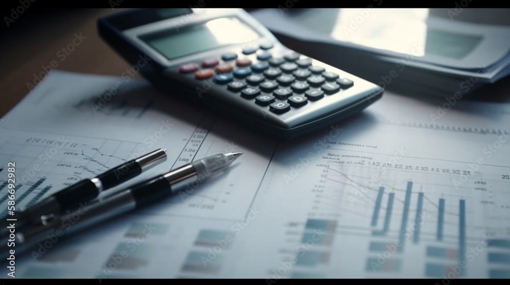 calculator and eyeglasses on the table with financial chart.generative ai calculator and eyeglasses on the table with financial chart.generative ai