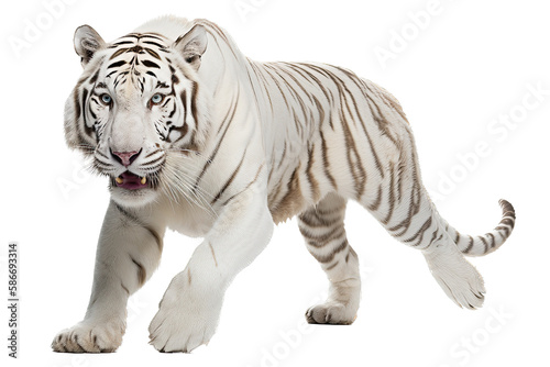 an isolated white tiger front-view portrait  jungle-themed photorealistic illustration on a transparent background cutout in PNG  Generative AI