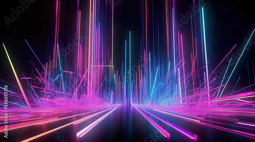 Cyber space. Laser show. Futuristic wallpaper, Bright color. Generative Ai