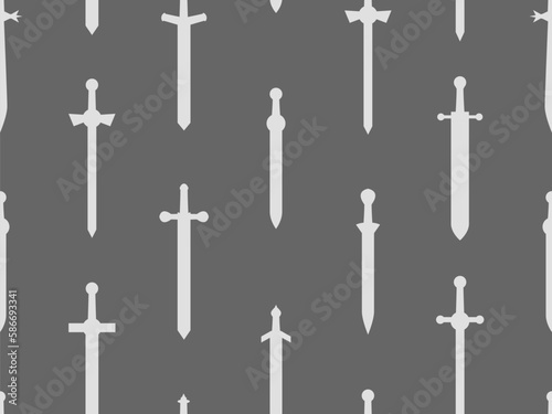 Curved swords seamless pattern. Swords silhouettes. Weapons of the Roman Empire, gladius. Design of swords for posters, banners and promotional items. Vector illustration