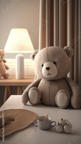 Cute, teddy, bear, toy, big baby toy, in children room, sweet, cute, little, animal