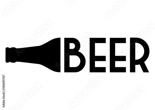Logo cervecería. Letras palabra beer en texto con forma de botella de cerveza