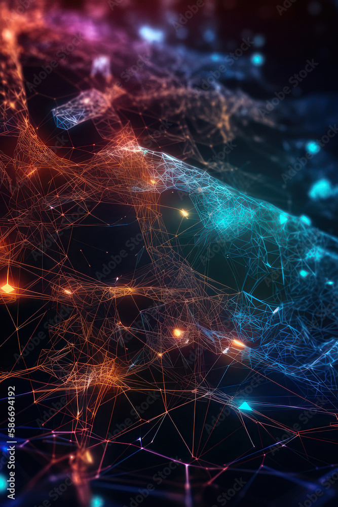 Abstract background. Neural network structure, neon lines. Vertical background. AI generative. Abstract background. Neural network structure, neon lines. Vertical background. AI generative.